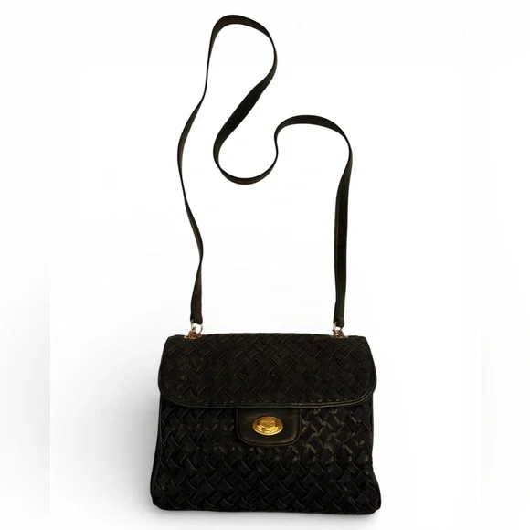 Bally S45 Shoulder Bag Suede Leather Woven Intrecciato Design in Dark Blue - Picture 2 of 13